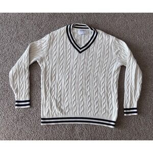 Old Navy Mens Large Tall Cable Knit Sweater V Neck Preppy Tennis Cotton Academia